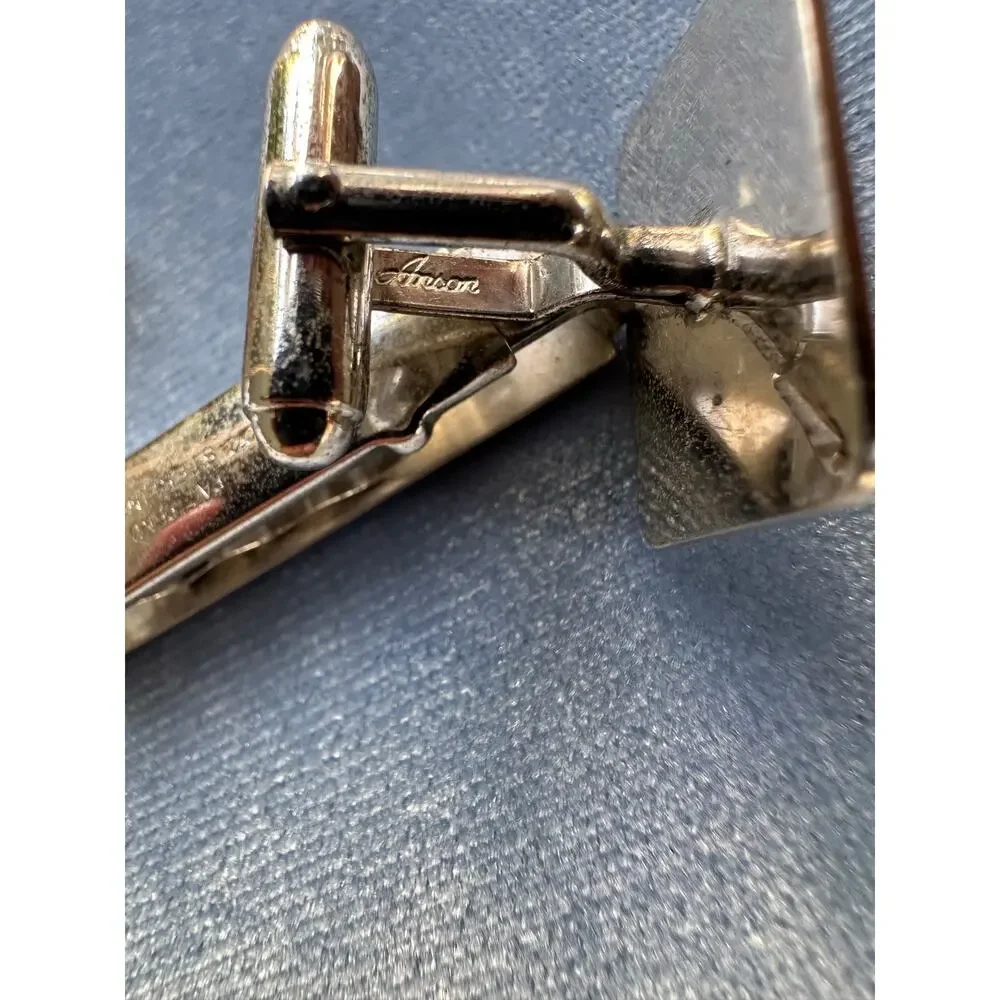 Vintage Signed Sterling Silver Cufflinks Tie Clip Set Bark Textured